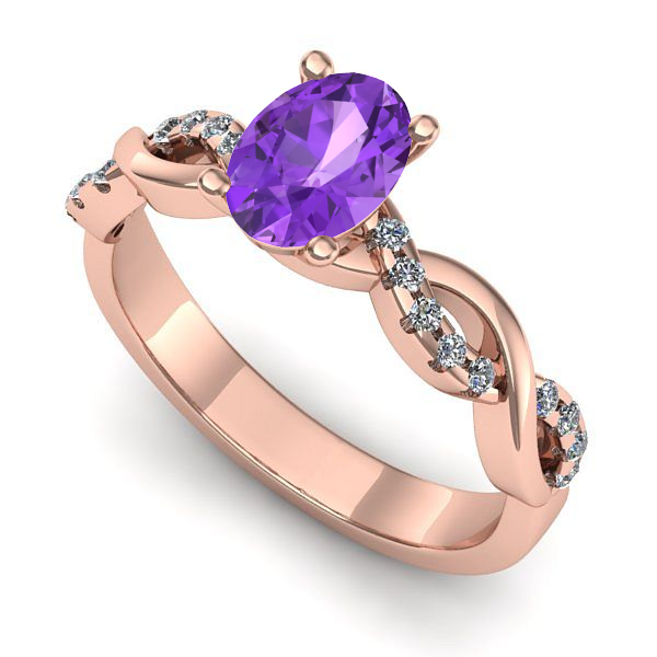 Inel logodna din aur roz cu ametist
