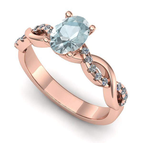Inel de logodna din aur roz cu aquamarin