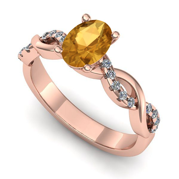 Inel logodna din aur roz cu citrin