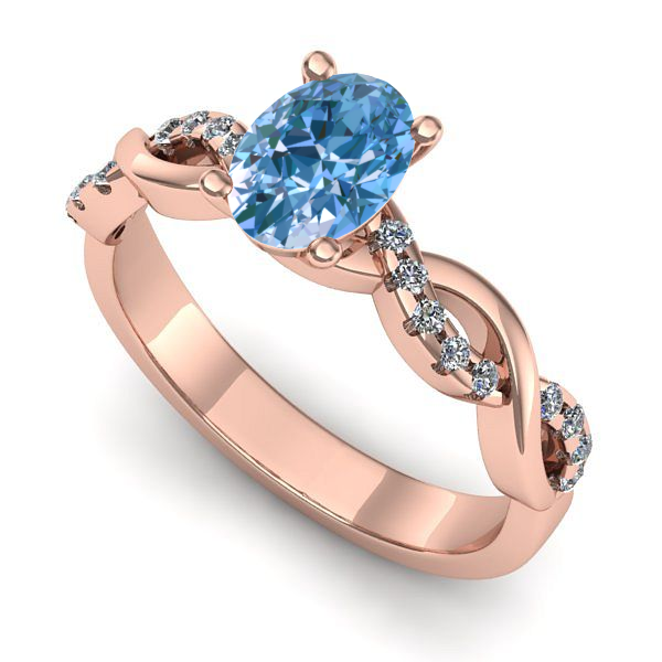 Inel de logodna din aur roz cu diamant de laborator albastru