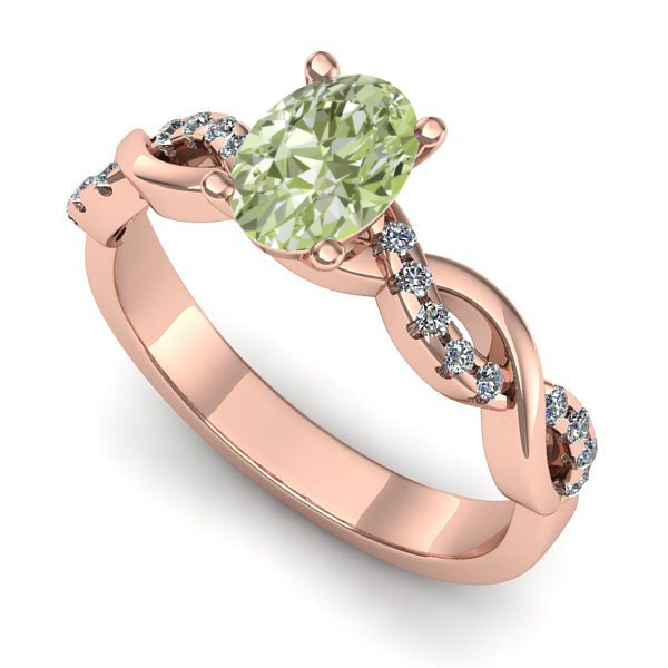 Inel din aur roz cu diamant de laborator verde