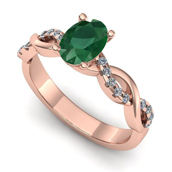 Inel de logodna din aur roz cu smarald