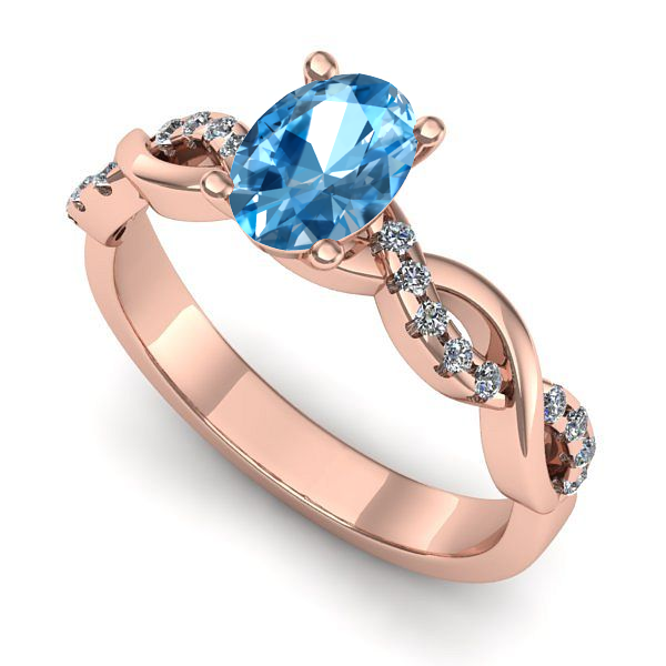Inel logodna din aur roz cu topaz blue