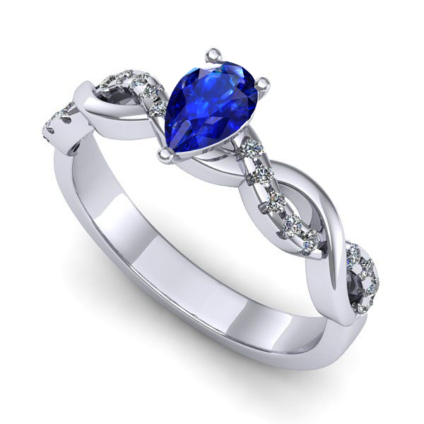 Inel logodna din aur alb cu safir