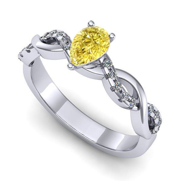 Inel de logodna din aur alb cu safir galben