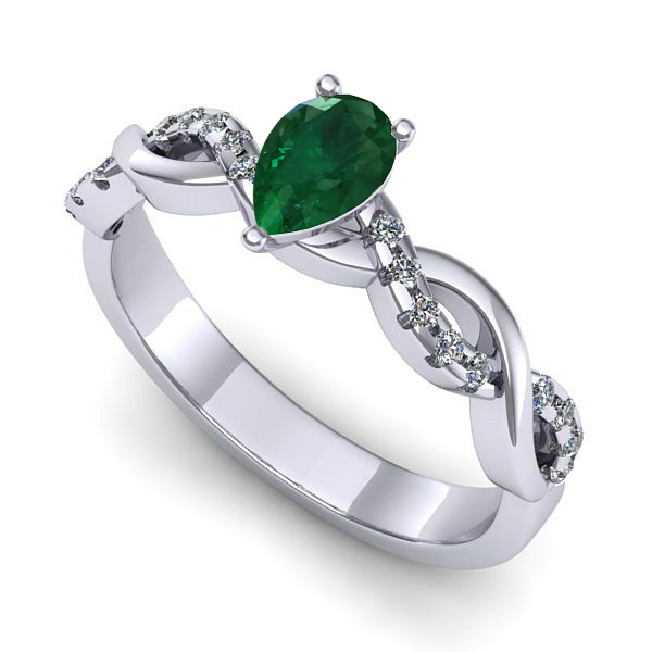 Inel logodna din aur alb cu smarald