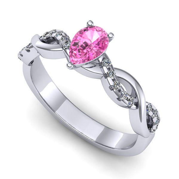 Inel logodna din aur alb cu safir roz