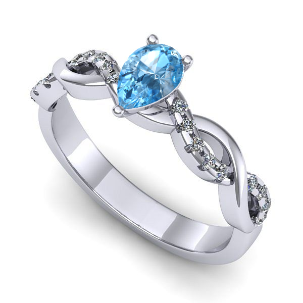 Inel de logodna din aur alb cu topaz blue