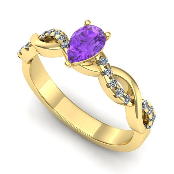Inel logodna din aur galben cu ametist