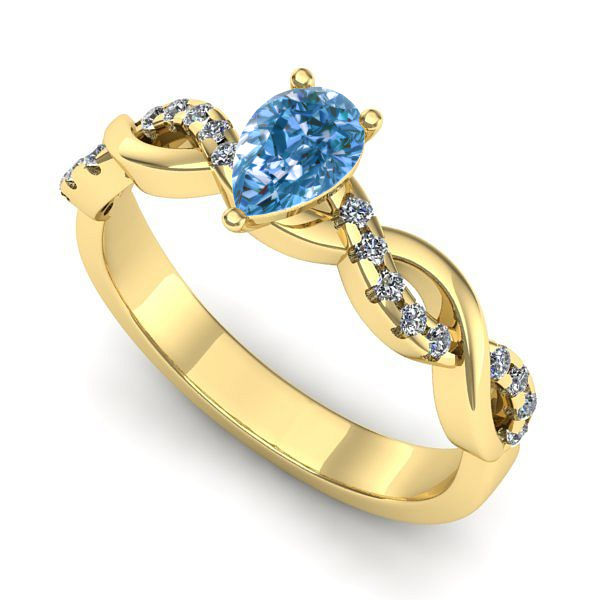 Inel logodna din aur galben cu diamant de laborator albastru