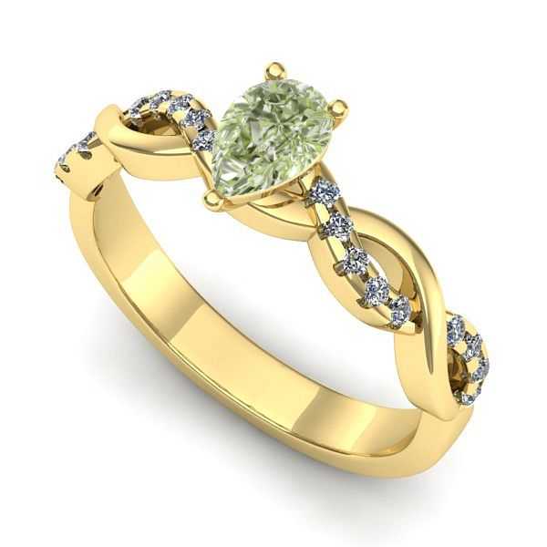 Inel de logodna din aur galben cu diamant de laborator verde