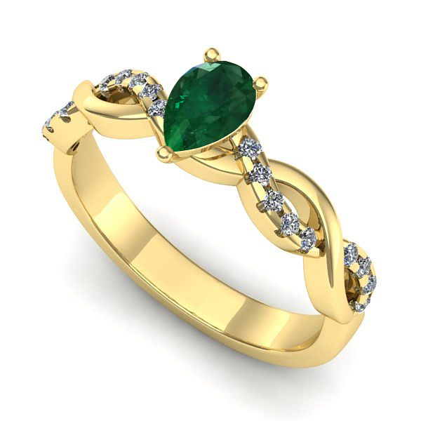 Inel de logodna din aur galben cu smarald