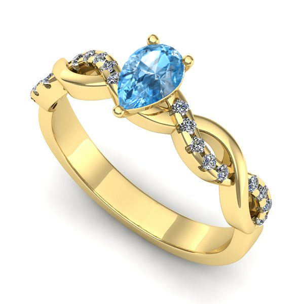 Inel logodna din aur galben cu topaz blue