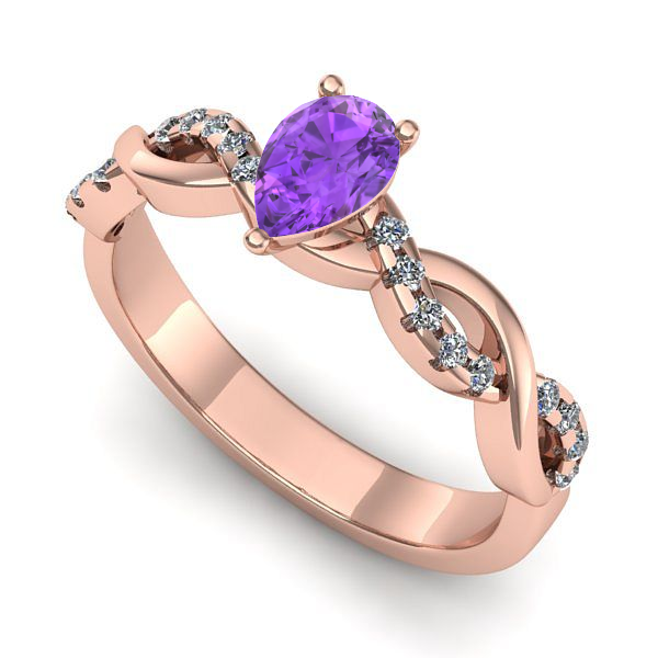 Inel de logodna din aur roz cu ametist