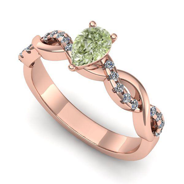 Inel din aur roz cu diamant de laborator verde