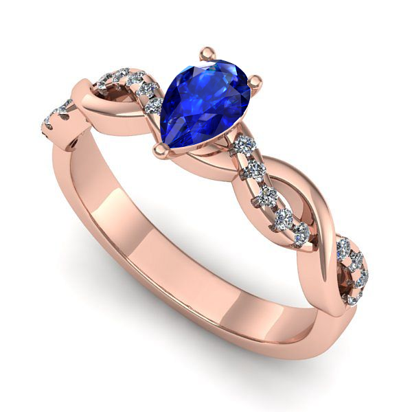 Inel de logodna din aur roz cu safir