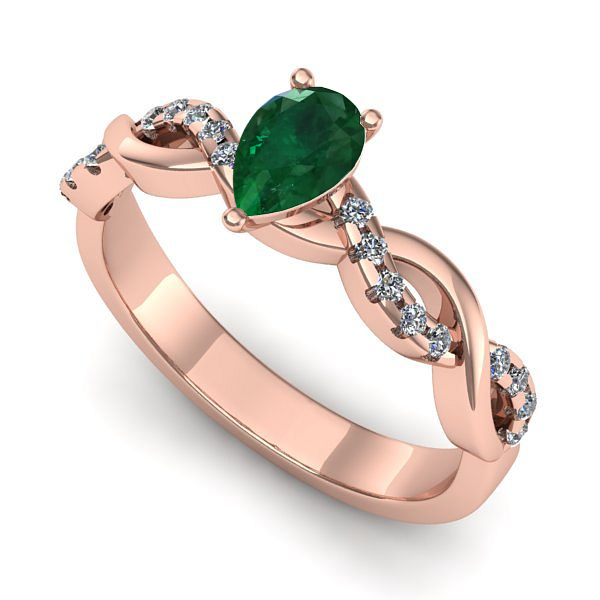 Inel din aur roz cu smarald