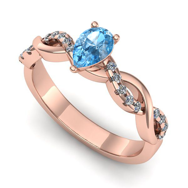 Inel de logodna din aur roz cu topaz blue