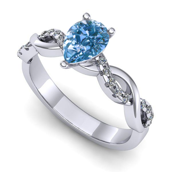 Inel din aur alb cu diamant de laborator albastru