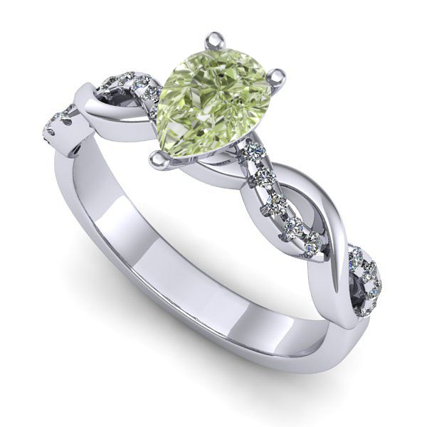 Inel logodna din aur alb cu diamant de laborator verde