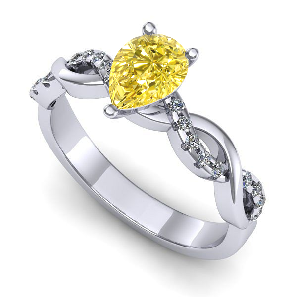 Inel de logodna din aur alb cu safir galben