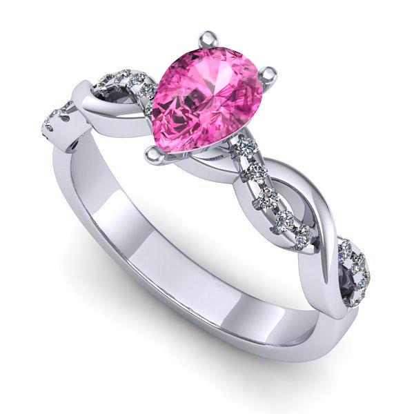 Inel logodna din aur alb cu safir roz