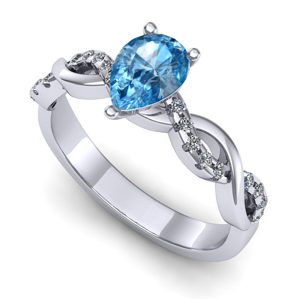 Inel logodna din aur alb cu topaz blue