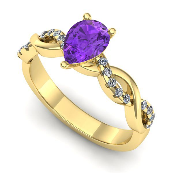 Inel logodna din aur galben cu ametist