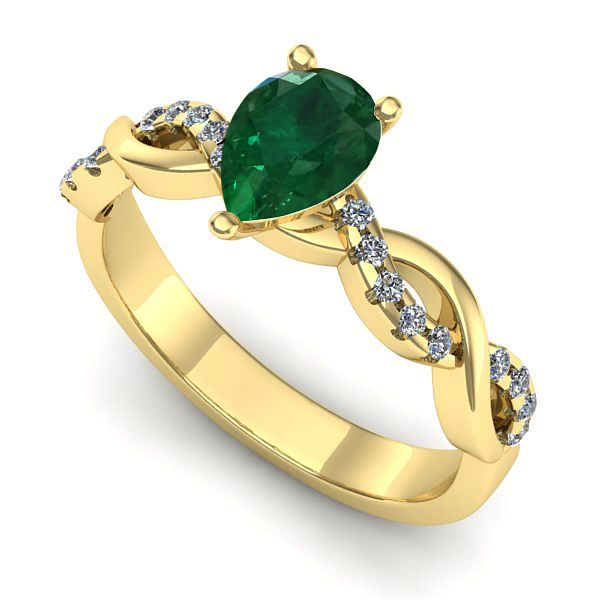 Inel logodna din aur galben cu smarald