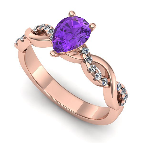Inel logodna din aur roz cu ametist
