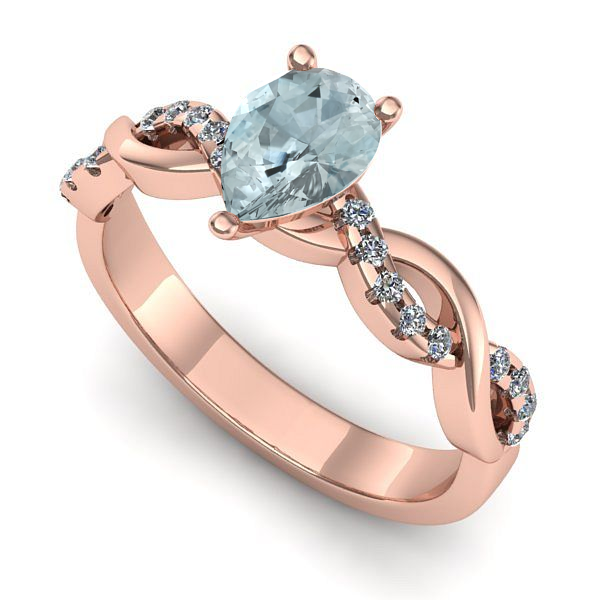 Inel din aur roz cu aquamarin