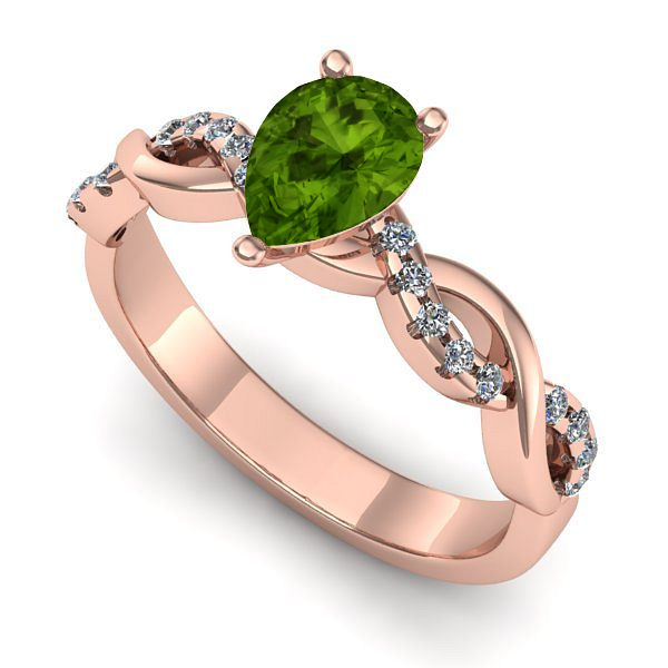 Inel de logodna din aur roz cu peridot