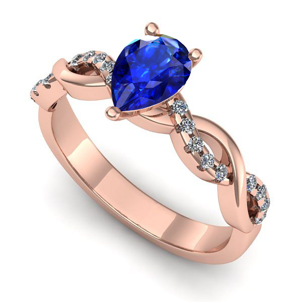 Inel de logodna din aur roz cu safir