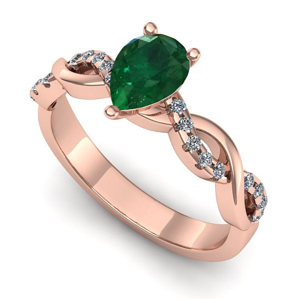 Inel din aur roz cu smarald