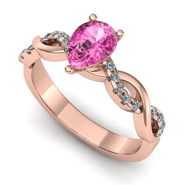 Inel logodna din aur roz cu safir roz