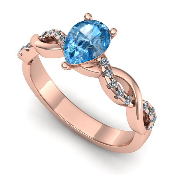 Inel din aur roz cu topaz blue