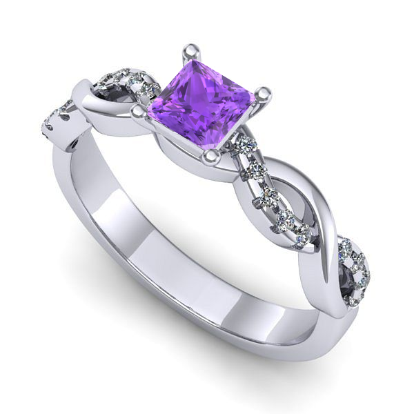 Inel logodna din aur alb cu ametist