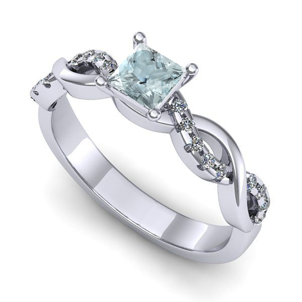 Inel de logodna din aur alb cu aquamarin