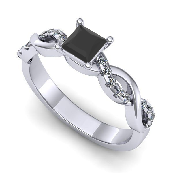 Inel de logodna din aur alb cu diamant negru