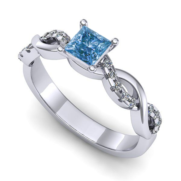 Inel din aur alb cu diamant de laborator albastru