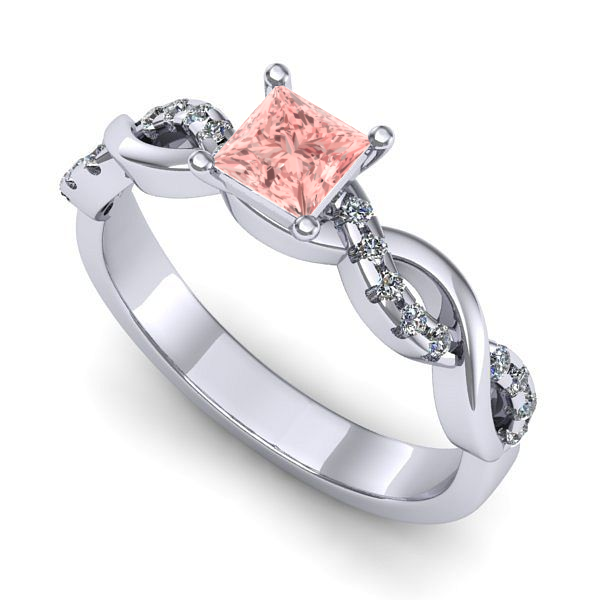 Inel de logodna din aur alb cu diamant de laborator roz