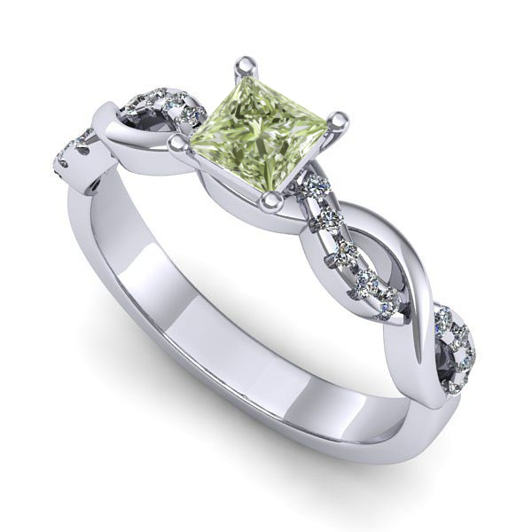 Inel din aur alb cu diamant de laborator verde