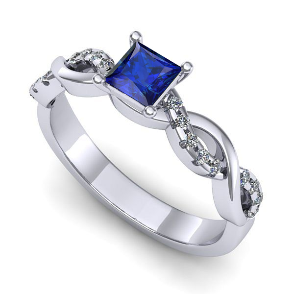 Inel de logodna din aur alb cu safir