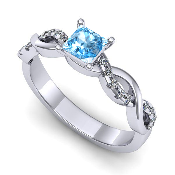 Inel logodna din aur alb cu topaz blue