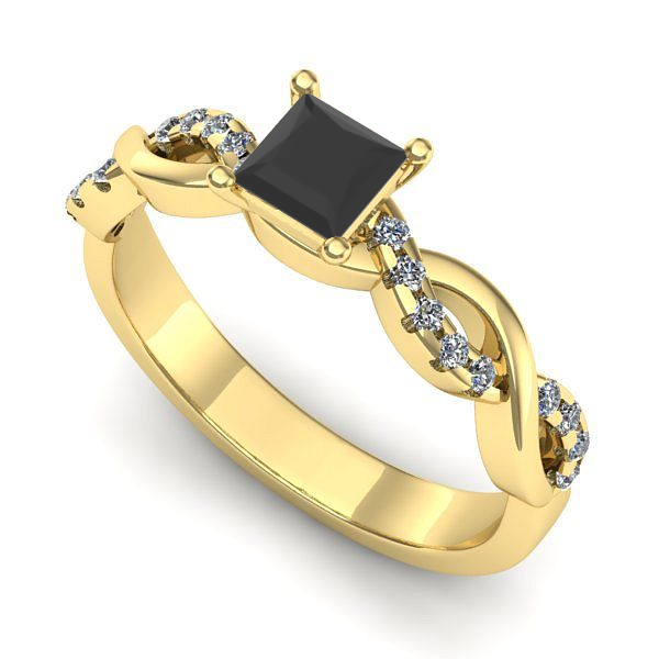 Inel de logodna din aur galben cu diamant negru