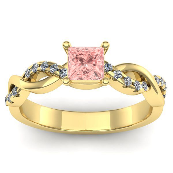 Inel logodna cu diamant de laborator roz patrat