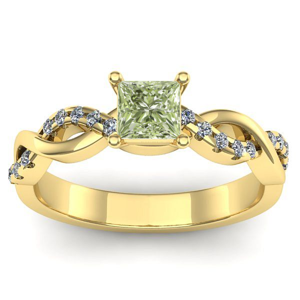 Inel logodna cu diamant de laborator verde patrat