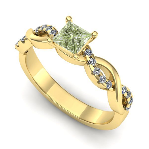 Inel de logodna din aur galben cu diamant de laborator verde