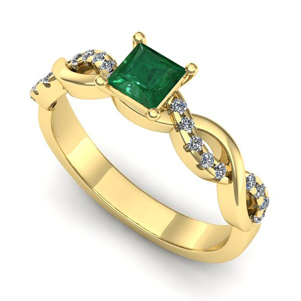 Inel logodna din aur galben cu smarald