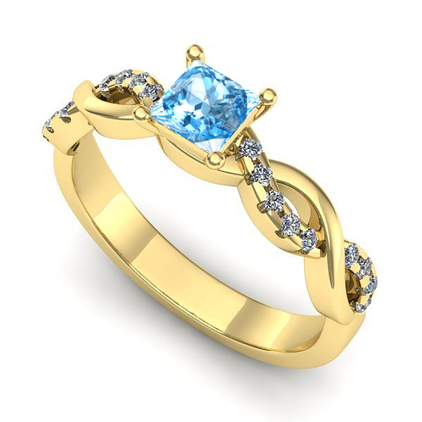 Inel de logodna din aur galben cu topaz blue